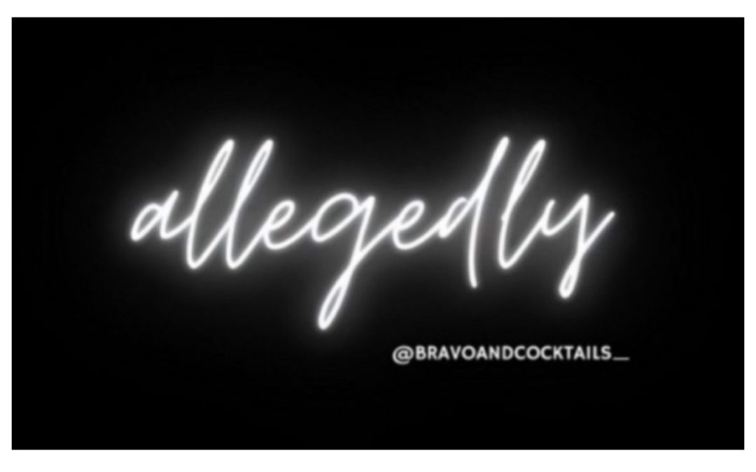 black background with the word allegedly written in cursive