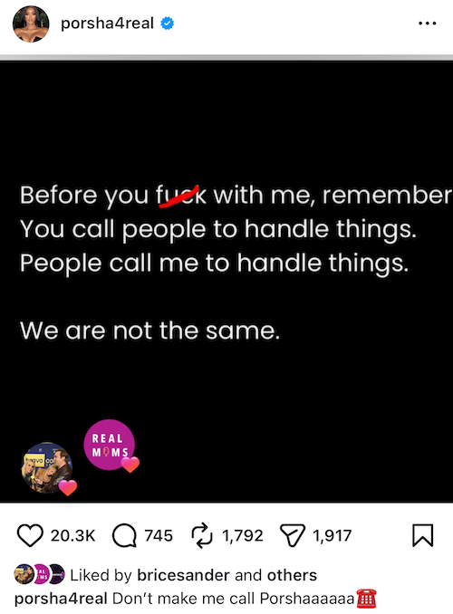 Porsha Williams appears to send a message during Ultimate Girls Trip