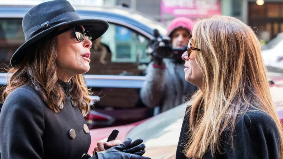 Bethenny Frankel and Jill Zarin outside of Babby's funeral on RHONY